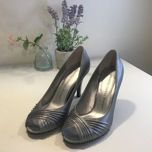 Adrianna Papell Silver Peep Toe Heels Size 6